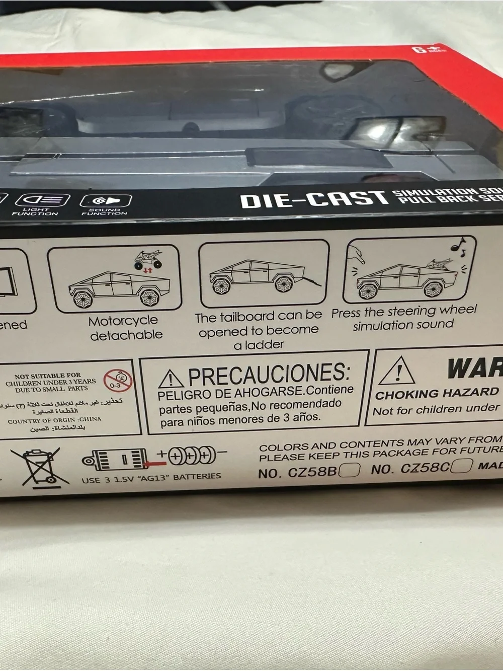 Che Zhi Tesla cybertruck and trailer  Silver & Black Die-Cast Pull Back Truck